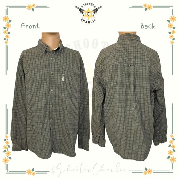 COLUMBIA Men's Green Checked Button Down Cotton Long Sleeve Shirt Size Large USA - Picture 1 of 6